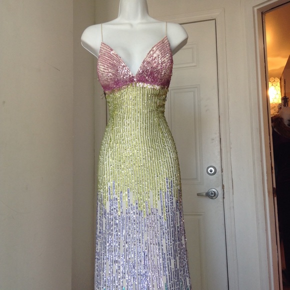 Sherri Hill Cream Silk Multi-Color Sequin Gown - Picture 2 of 7